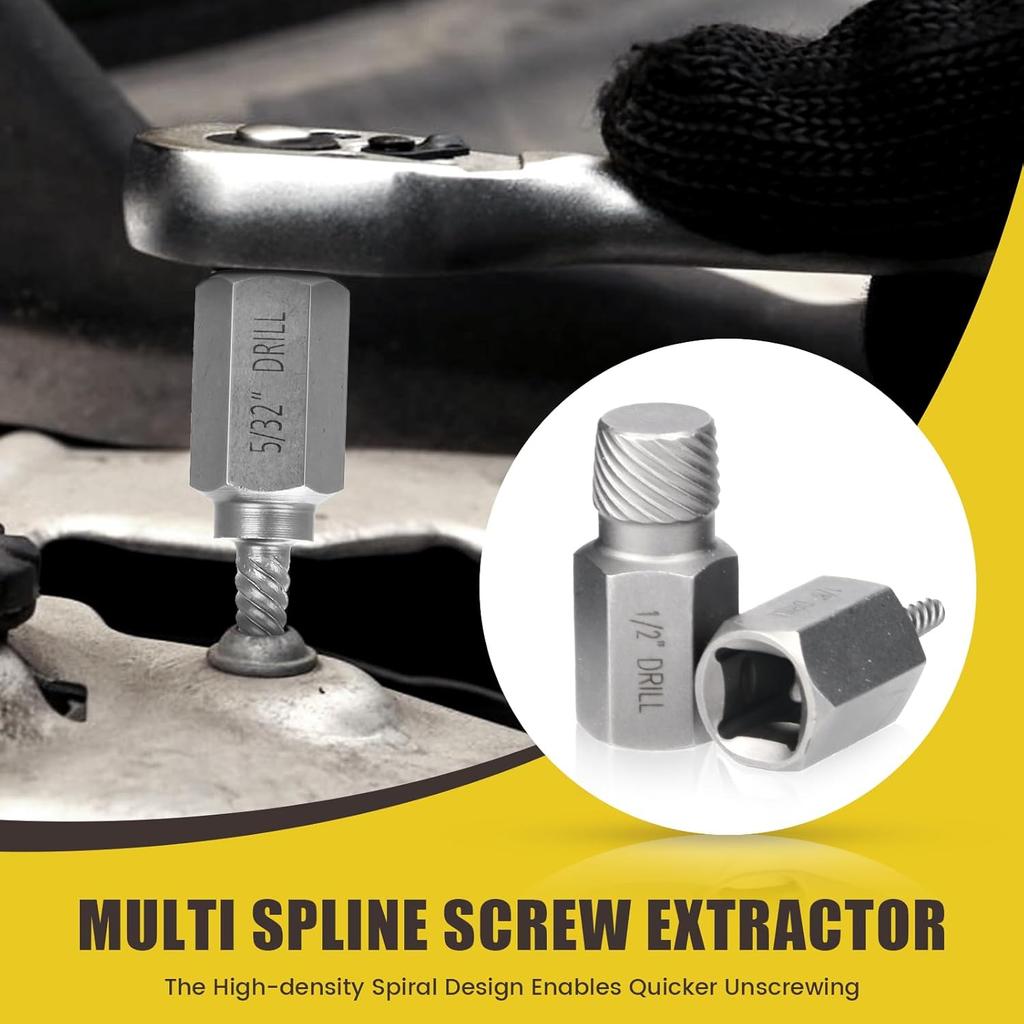15 PCS Screw Extractor Set with 3/8" Inch Drive, Hex Head Multi-Spline Easy Out Allen Screw Extractor Kit Stripped Bolt Removal Tool for Removing