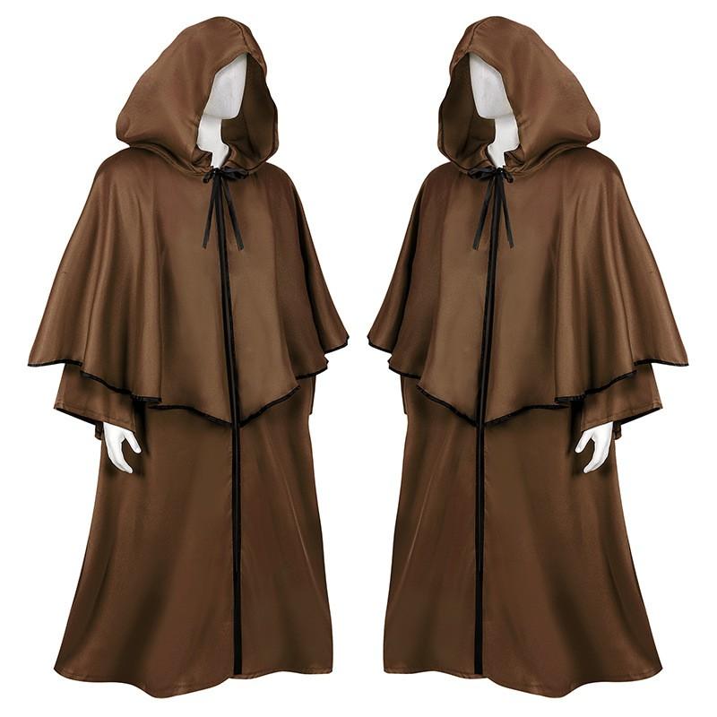Halloween Hooded Cloak Medieval Cosplay Robe Dark Wizard Death Long Sleeve Costume
