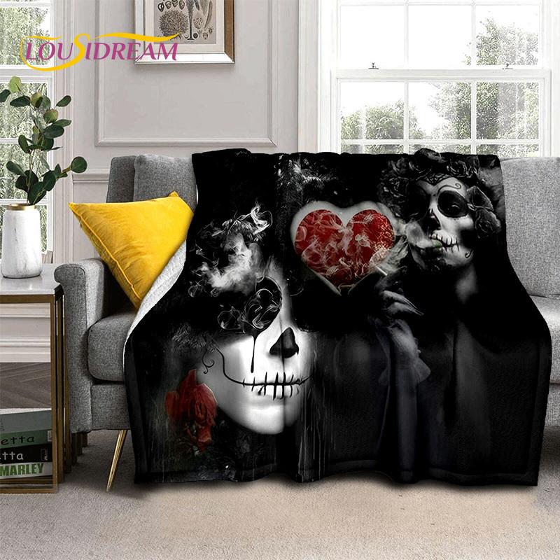 Horror Gothic Weiblicher Schädel Totes Mädchen Decke, Weiche Überwurfdecke für Zuhause Schlafzimmer Bett Sofa Picknick Reise Büro Überdecke Kind