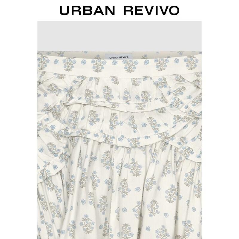 UR2026 Women's Floral Ruffle Pleated Mini Skirt