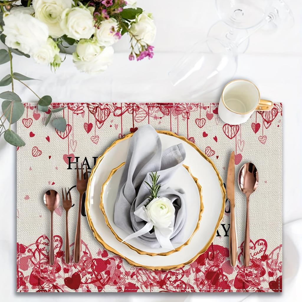 4pcs Happy Valentine'S Day Placemats Seasonal Party Home Dining Decor Table Decorations 12 x 18 Inch Valentine'S Day Washable Table Mats