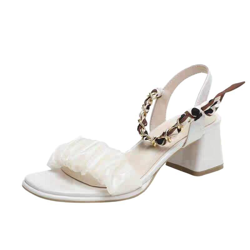 Echte weiche Ledersandalen Damen 2025 Sommer neu Feenstil mit Rock Wort mit dickem Absatz bequem vielseitig High Heels