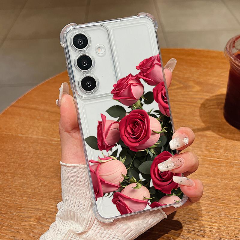 Clear Flower Patterned Phone Case For Samsung Galaxy S26 S25 S24 S23 Ultra S22 S26 Plus S21 S24 S25 FE Shockproof TPU Soft Cover