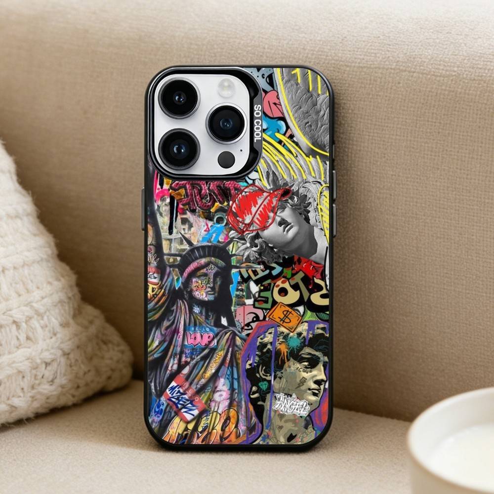 

Cool Colorful Graffiti Phone Case For iPhone17, 16,15,14,13,12 Pro Max Black Candy Matte Shockproof Cover iPhone17air