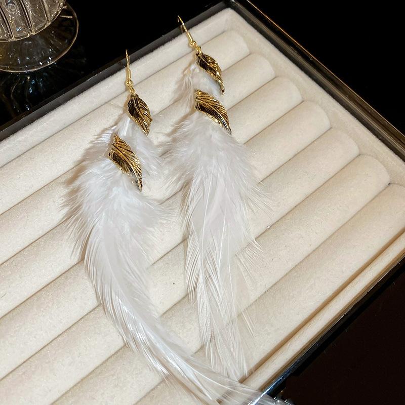 

Bohemian Leaf Feather Ear Hook Earrings Vintage Vacation Earrings