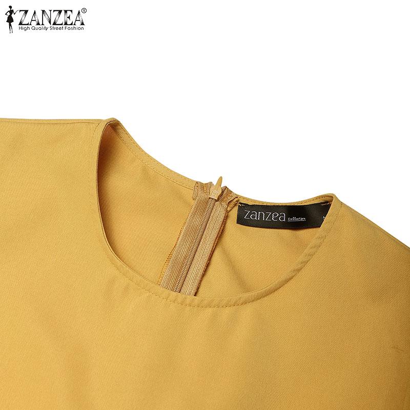 ZANZEA Kvinners avslappet sommerkjole med rund hals og korte ermer