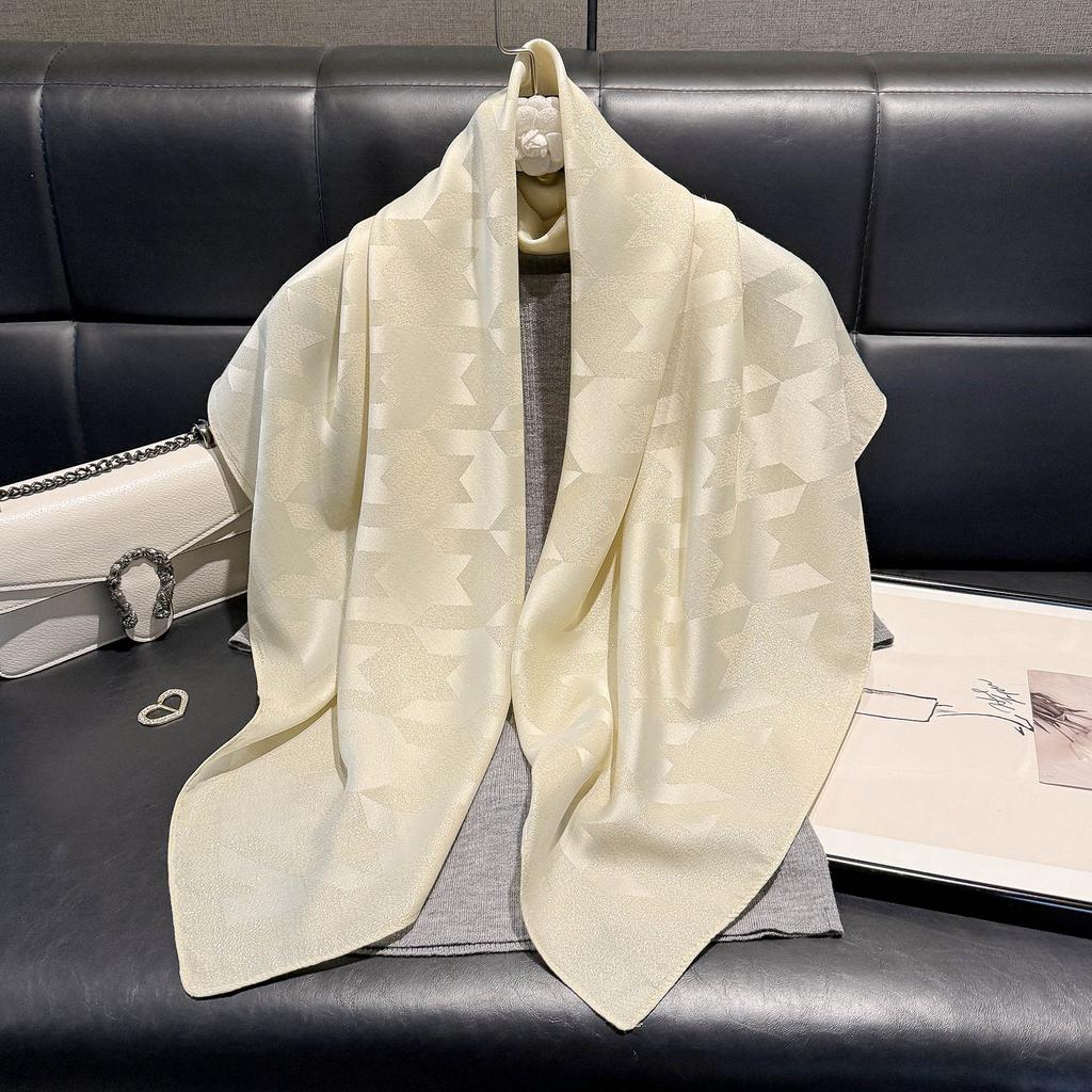 Fashion 90 Square Scarf Women'S Thousand Bird Grid Scarf Middle Eastern Headscarf Versatile Day Silk Cotton Silk Scarf Retro