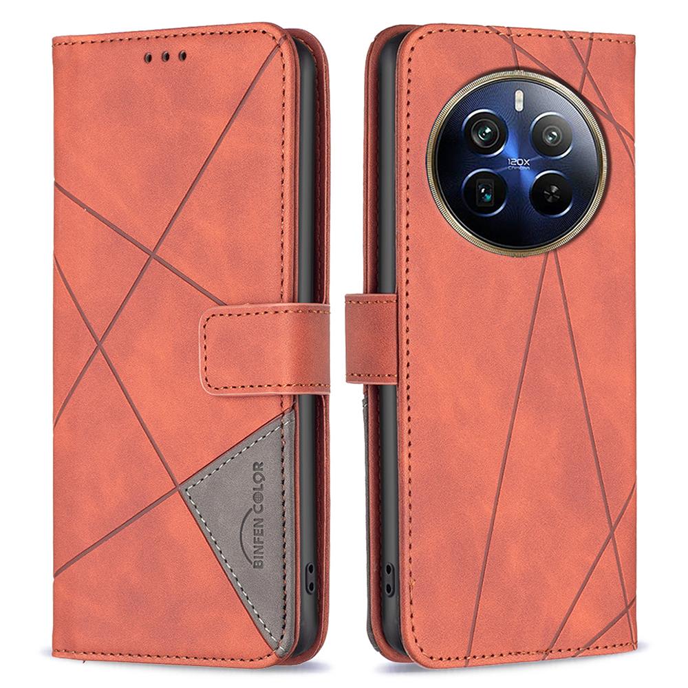 BINFEN COLOR For Realme 12 Pro 5G/12 Pro+ 5G Phone Cases Wallet Stand Geometry Imprint Leather Cover