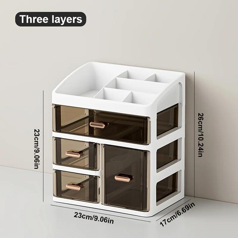 A cosmetic storage box with drawers, a large capacity dust-proof skincare display rack, and countertop organizer