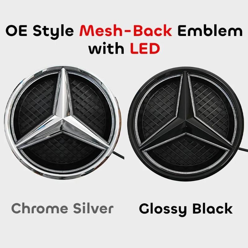 Chrome Silver OE Star Front Grille Emblem with LED Chrome Silver Glossy B C E S R SL ML GL GLA For Mercedes Benz GLK-Class