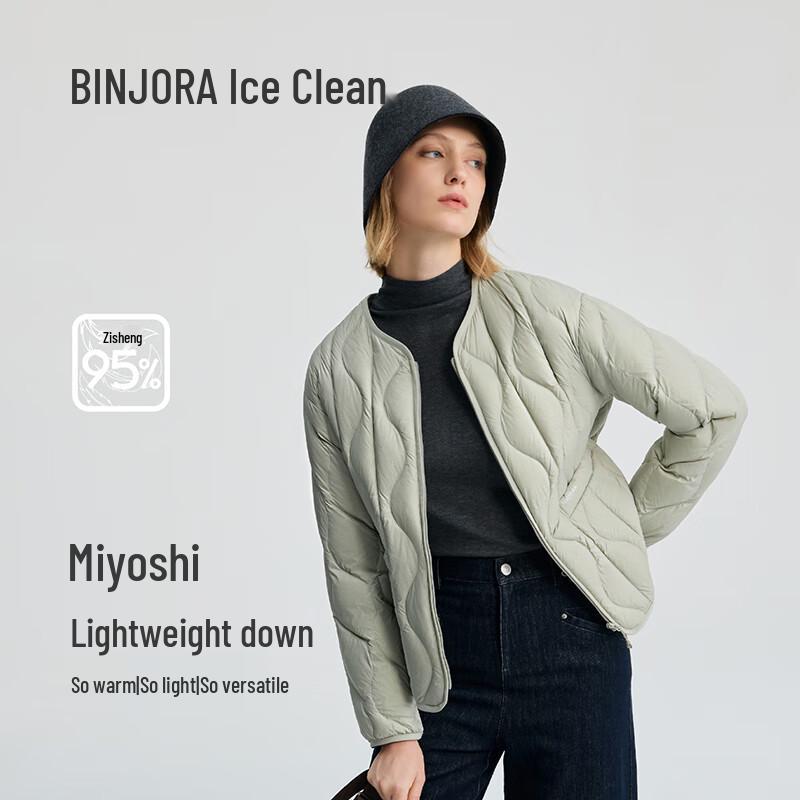 

BINJORA Women s 95% White Duck Down Lightweight Short Round Neck Jacket M