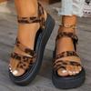 Fashion Women's Leopard Flock Platform Sandals Summer New Wedge Clip Toe Sandal Ladies Fashion 2025 Thick Bottom Non Slip Snadal Mujer