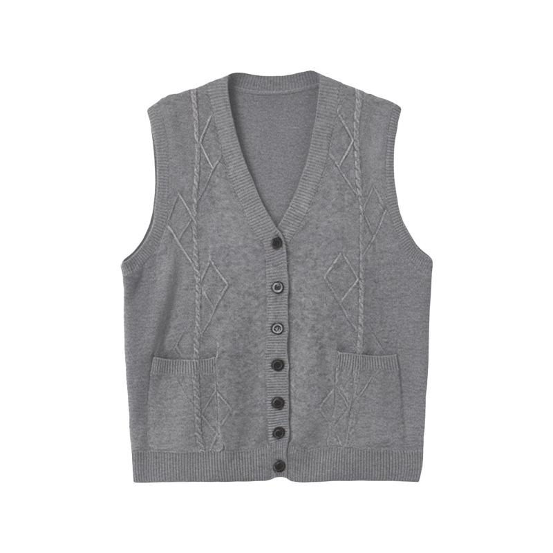 

V-Neck Striped Knit Wool Sweater Vest for Middle-Aged and Elderly Women - Winter Style Universal (90-140 jin) сірий колір