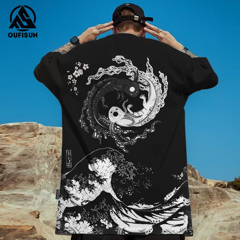 Shark T-Shirts For Men 3d Ukiyo-E Print Fierce Beast Men's Clothing Street Harajuku Tees Casual Short Sleeved Oversized T-Shirts