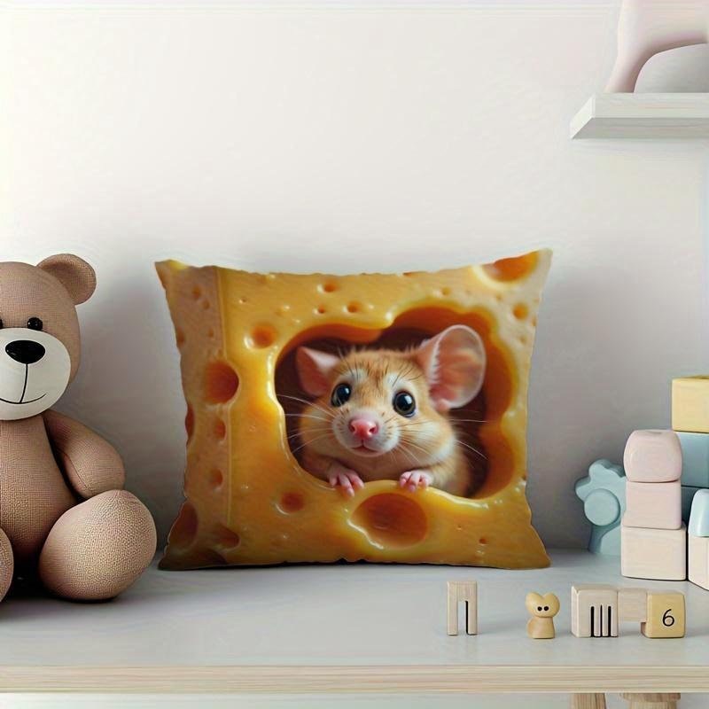 1 Stück Niedliches Maus & Käse Kissen, Verspieltes Tierdruckkissen, Ideales festliches Geschenk für Heimdekoration & Wohnraum im Herbst-Thema