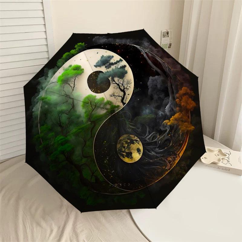

1PC Yin Yang Trees Automatic Open/Close Umbrella with Windproof, 8-Rib Sturdy Canopy, Durable Ribs, Fashionable Design, Outdoor Accessory, Fun Prin, H