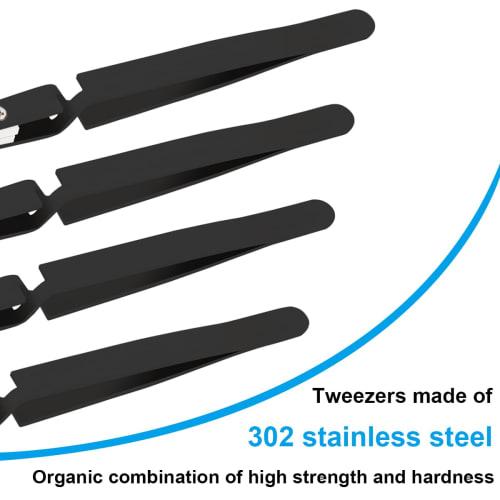 ZHUROUPU 4-Piece Reverse Tweezers, Precision Ceramic Stainless Steel ESD Tweezers with Non-Conductive Heat-Resistant Anti-Magnetic Pointed & Curved Ti