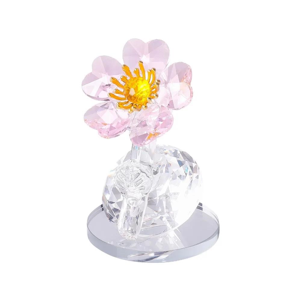 Handcraft Crystal Flower Statue Ornament Clear Base Artificial Flower Figurine Rose Tulip High Transparence