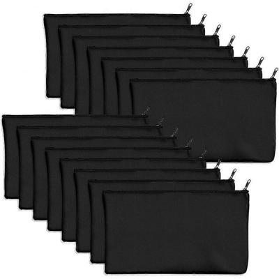 15 Pcs Black Blank Canvas Bag 8.3x4.7in Stationery Storage Zipper Bag Diy Graffiti Pencil Case Diy