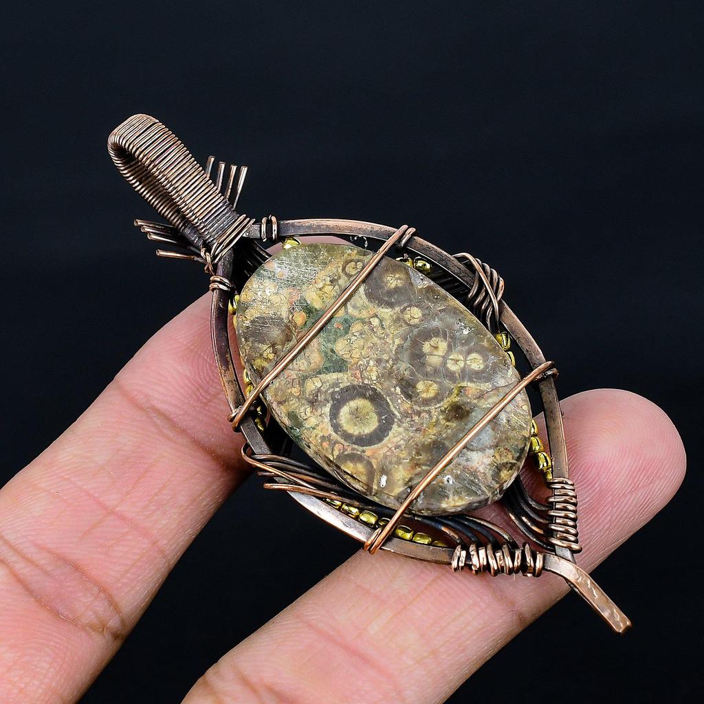 Crocodile Jasper 999 Copper Wire Wrapped Pendant, Handmade Gemstone Jewelry Pendant Gift For Birthday