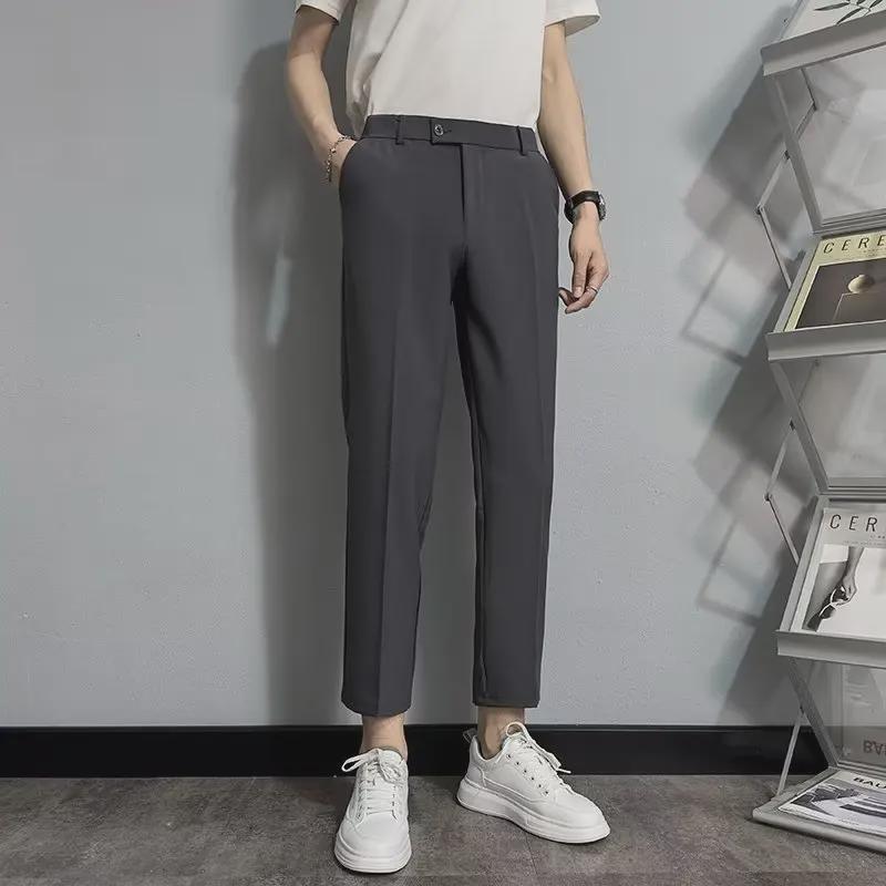Trendige, gerade geschnittene Freizeithose für Herren im koreanischen Stil: Frühling/Herbst: Neun Punkte, knitterfreie Businessmode.