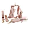 Light Pink Velvet Cotton Woven Dog Collar and Leash with Engraving