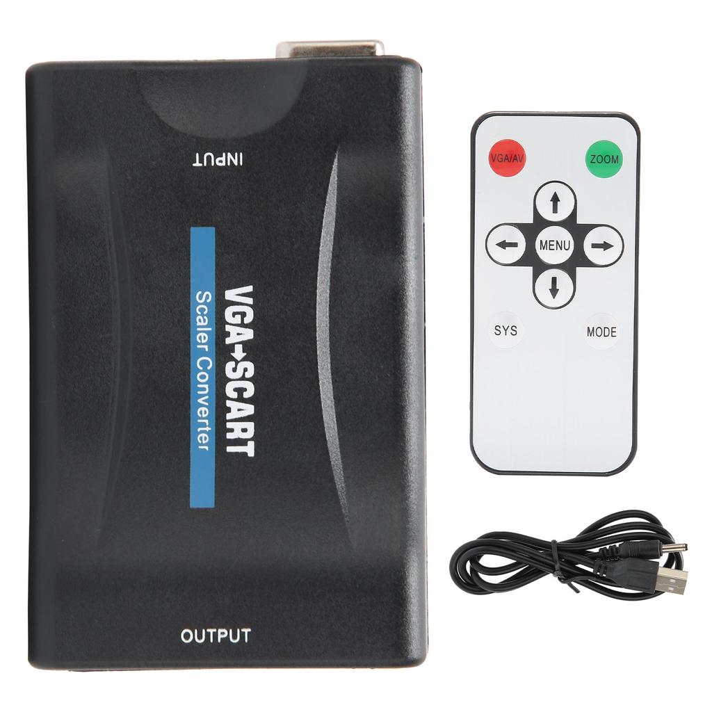 VGA to SCART Converter HD Video Adapter Computer Supplies with Remote Control Charging Cable