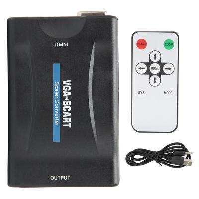 Konwerter VGA na SCART Adapter Wideo HD Akcesoria Komputerowe z Pilotem Kabel do Ładowania