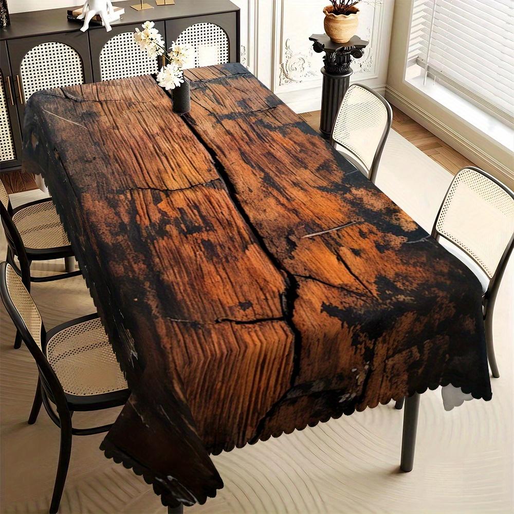 Jmg Household Supplies Unisex Rustic Weathered Wood Tablecloth, Cracked Plank Print With Scalloped Edge, Stain Resistant For Dining Room & Farmhouse Decor