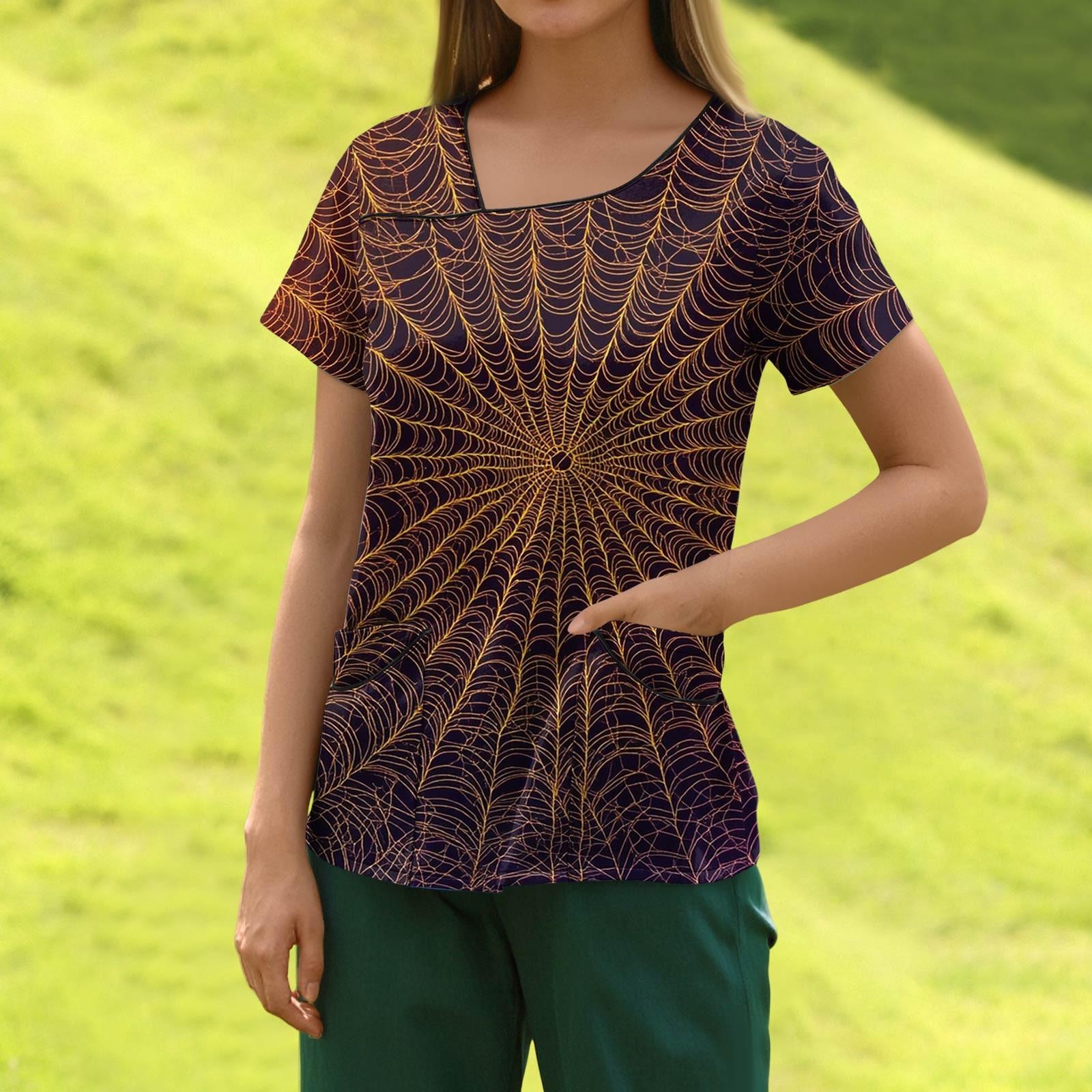 

Женская модная полосатая рабочая одежда с градиентным принтом и короткими рукавами с верхом с двойными карманами XL жёлтый