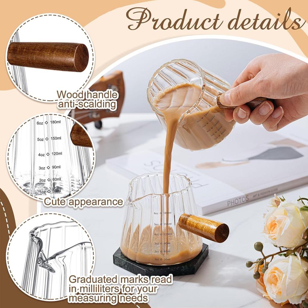 D5 Espresso Shot Glas Tasse mit Holzgriff Espresso Zubehör Einzelne Ausgießer Milchaufschäumer Messbecher Teetasse mit klarer Skala