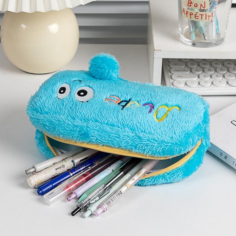 Cute Cartoon Plush Bear Pencil Case Multifunction Creative Large Capacity Plush Pen Bag Supplies School Stationery Storage Bag