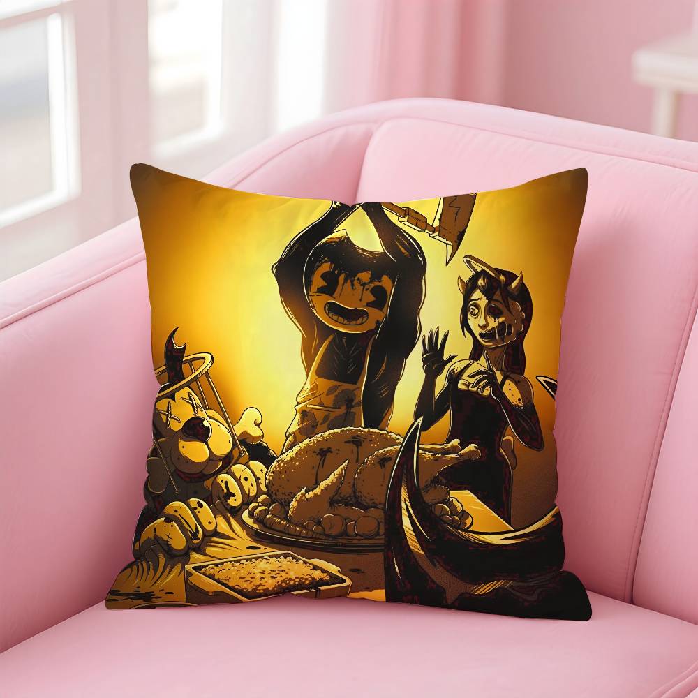 Anime Bendy and the Ink Machine Pillow Case Anti-dustmite Pillowcase Invisible Zipper Silky Short Plush Sofa Cushion Cover