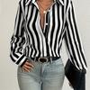 2024 Elegant Black Striped Printed Long-sleeved Shirt For Women Fashion Lapel Button-down Shirt Temperament Office Cardigan