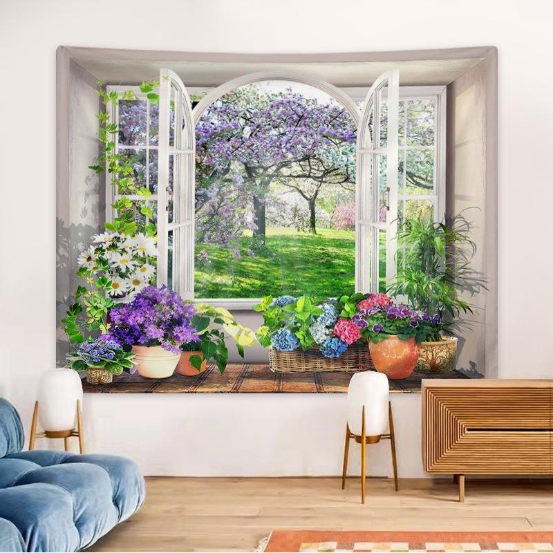 Pastoral Rose Flower Tapestry Spring Tapestry Background Cloth HD Hanging Cloth Tapestry Home Decor Home Decor with Install Fittings