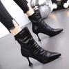 French fried street short boots new high heels autumn and winter pleated piled boots thin heel velvet boots