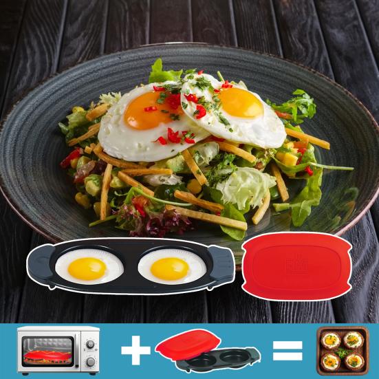 Microwave Egg Cooker Quick-Heat Dual Compartment Cooking Egg Maker Non-Stick Coating Mini Omelet Maker with Heat-Resistant Handle