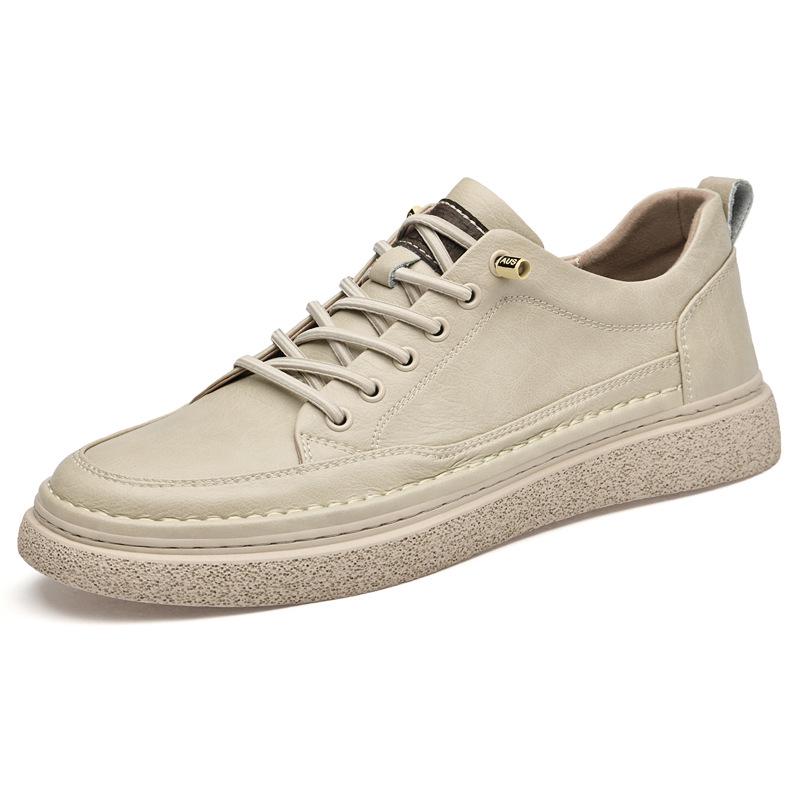 Men s Handmade Cowhide Leather Low-top Casual Sneakers - Fashionable Spring Autumn Lace-up Shoes 45