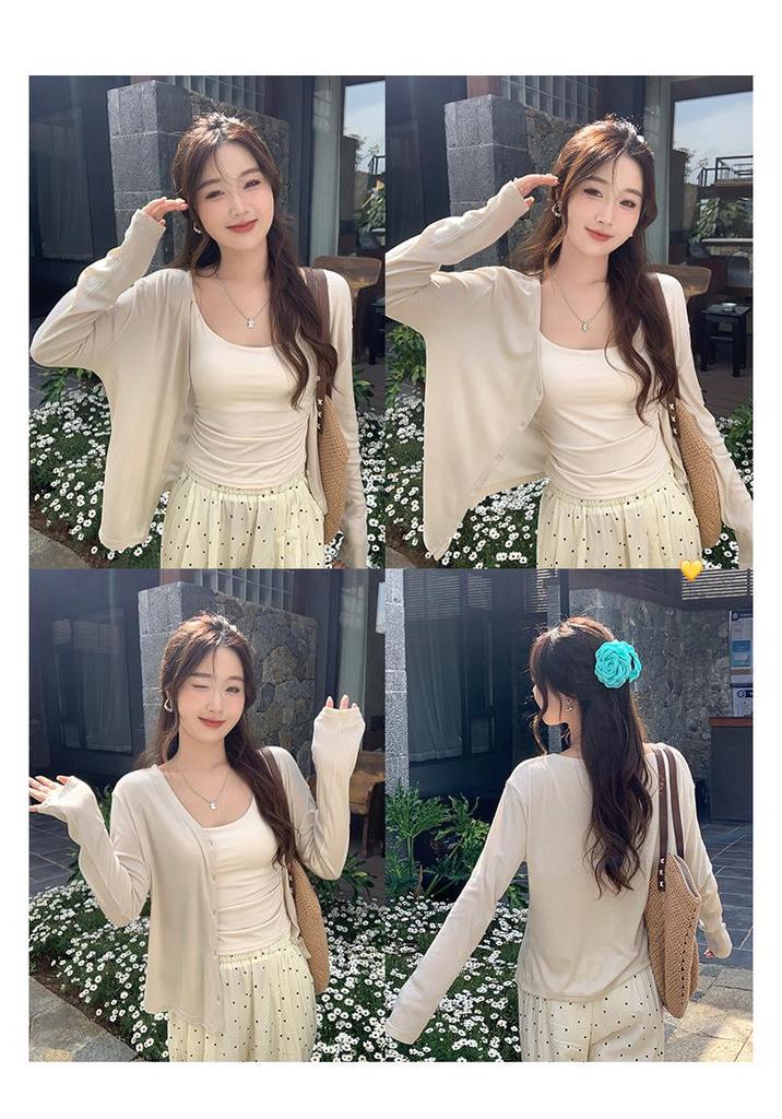 Women's Lightweight Sun Protection Cardigan & Camisole Set - Thin Knit Summer Cover-up Top