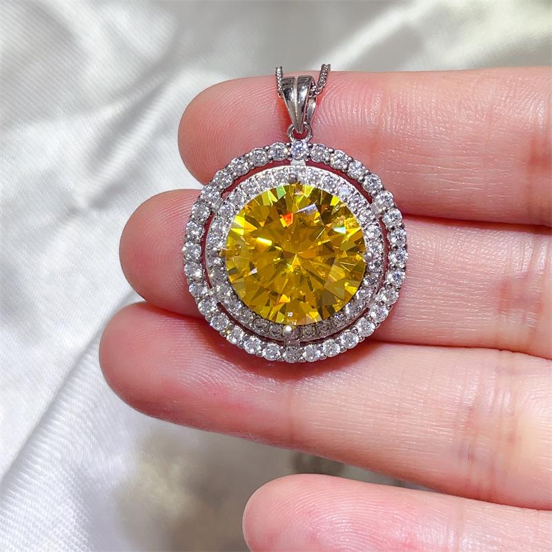 Luxury 10 Carat Yellow Moissanite Double Row Pendant with Diamond Tester Certificate