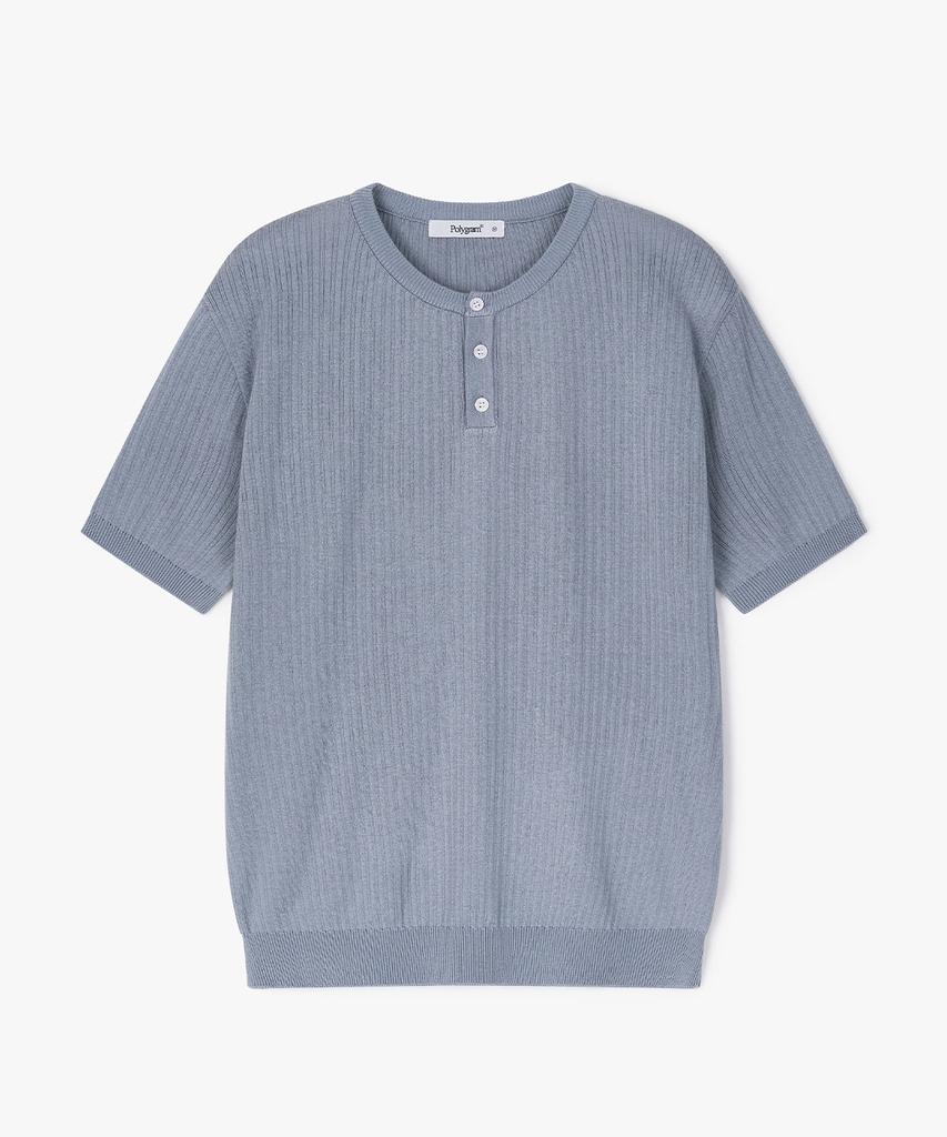 POLYGRAM Ribbed Henley Neck Short Sleeve Knit - 8 Colors (Type B)