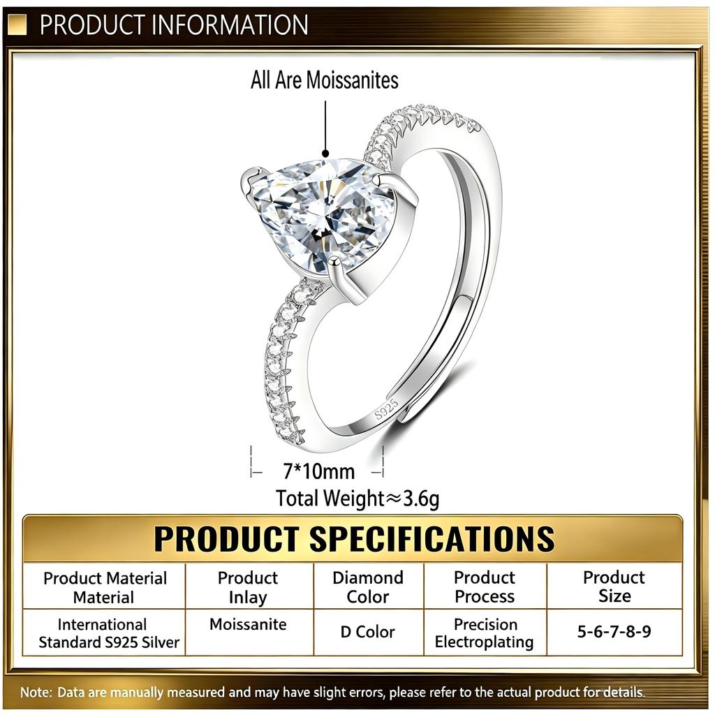 Pear Cut Moissanite Ring S925 Silver Bridal Promise Ring for Women Valentine Wedding Anniversary Gift