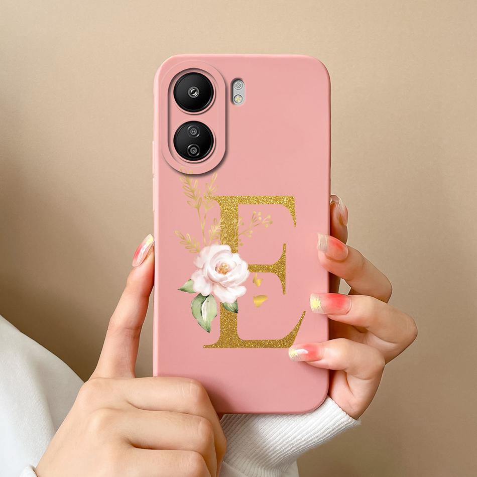 Simple Case For POCO C65 Elegant Rose Letter Phone Shell Soft High Quality Liquid Silicone Full Protection Anti Drop Back Covers