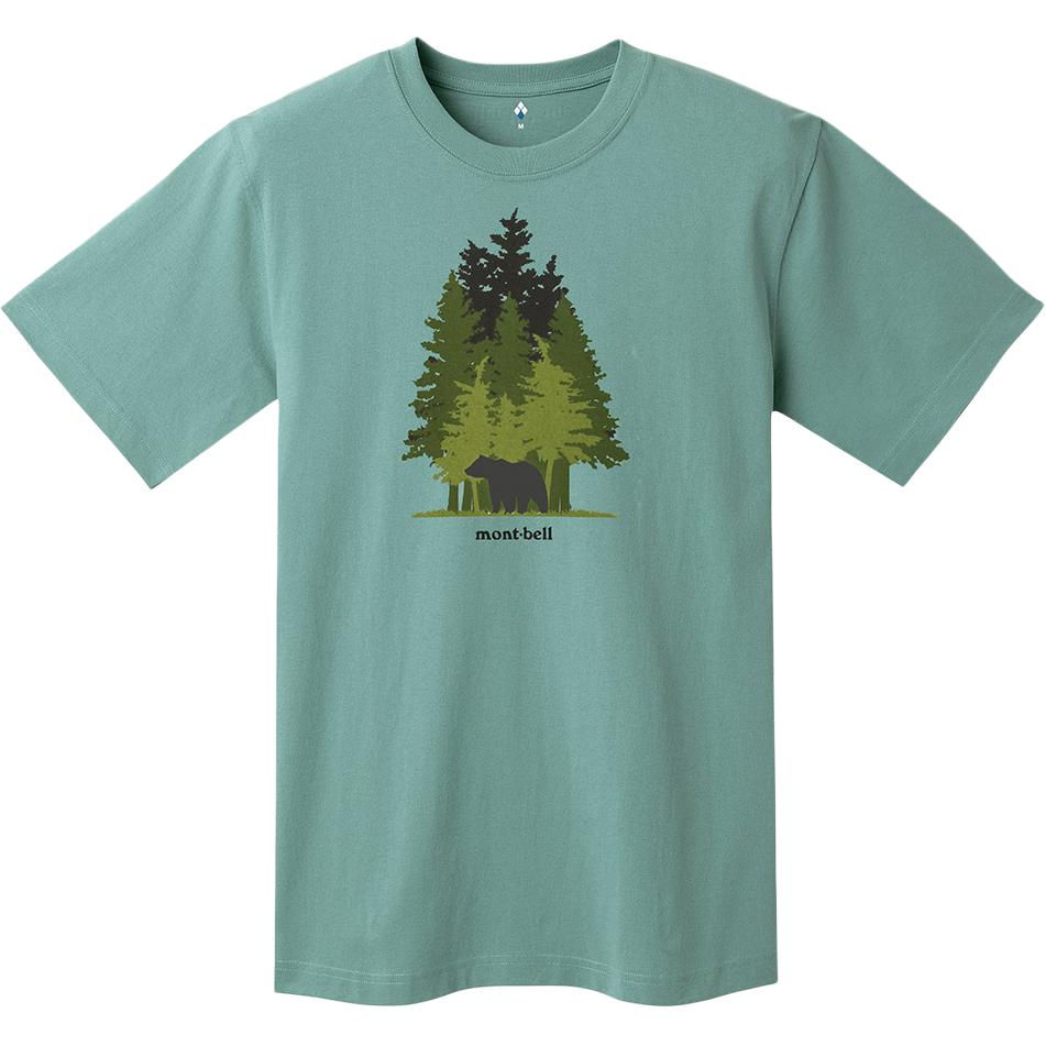 

MONTBELL Футболка с коротким рукавом с монограммным принтом, круглый вырез, унисекс S светло-синий