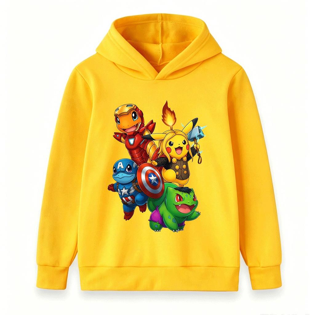 Kids Boys Girls Pullover Hoodie, Cute Cartoon Monster Superhero Print Casual Warm Long Sleeve Hooded Sweatshirt for Children