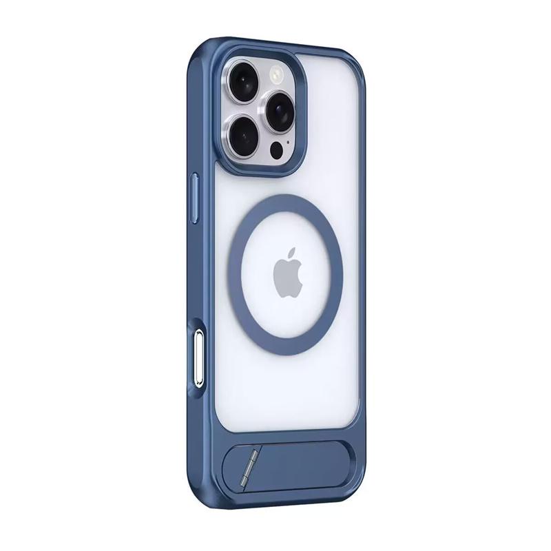 Luxury Metal Stand Clear Magnetic Phone Case For iPhone 16E 11 12 13 14 15 16 Pro Max Plus Bracket Shockproof Protector Cover