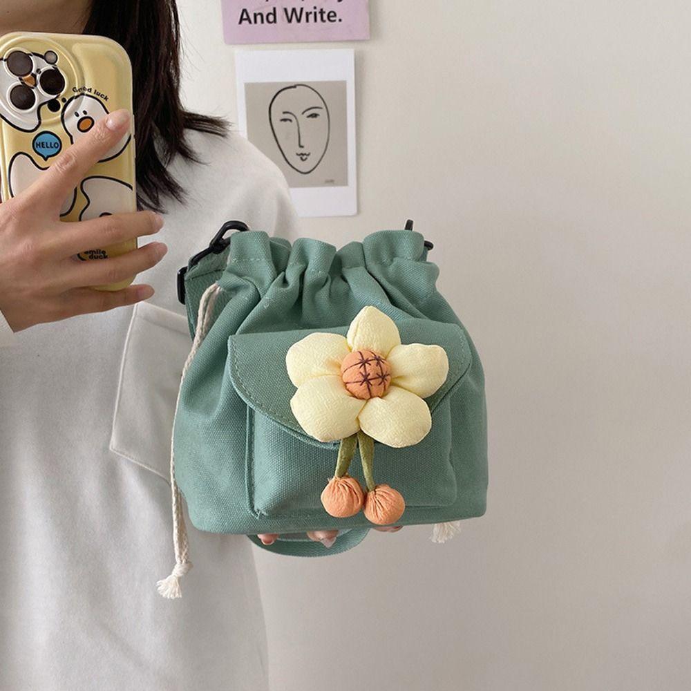 Drawstring Crossbody Bags Flower Work Tote Bag Korean Style Make Up Bag  Girls