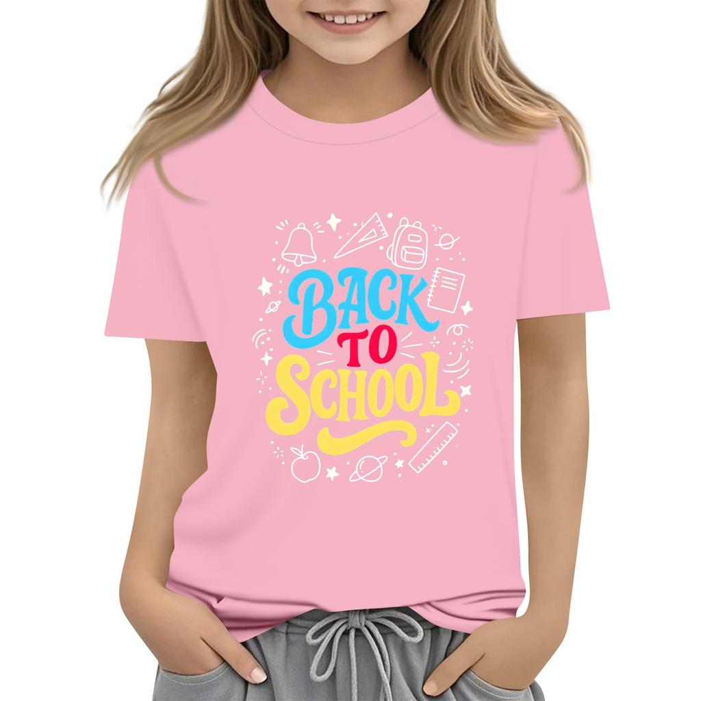 Children's Casual and Fashionable Round-Neck Printed Short-Sleeve Top for Back-to-School