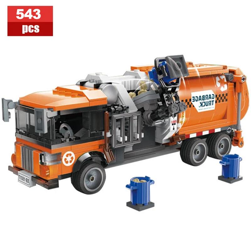 ZKZC City Sanitation Garbage Truck Vehicle Model Building Blocks Cleaning Car Assemble Bricks Toys For Kids Christmas Gifts Toys