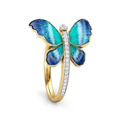 Milangirl Gorgeous Butterfly Design Ring Crystal Enamel Ring Engagement Rings Marriage Rings For Women